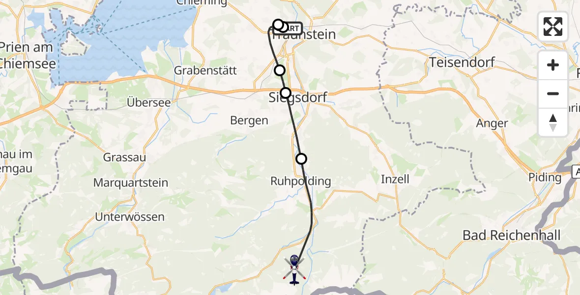 Flugroute Polizeihubschrauber Traunstein Hospital - Ruhpolding, 16 Mai 2026, 09:16