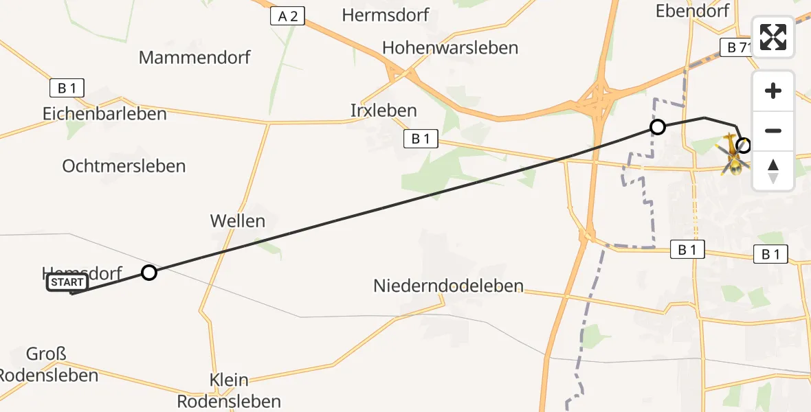 Flugroute Rettungshubschrauber Wanzleben-Börde - Magdeburg Hospital, 16 Mai 2026, 09:22