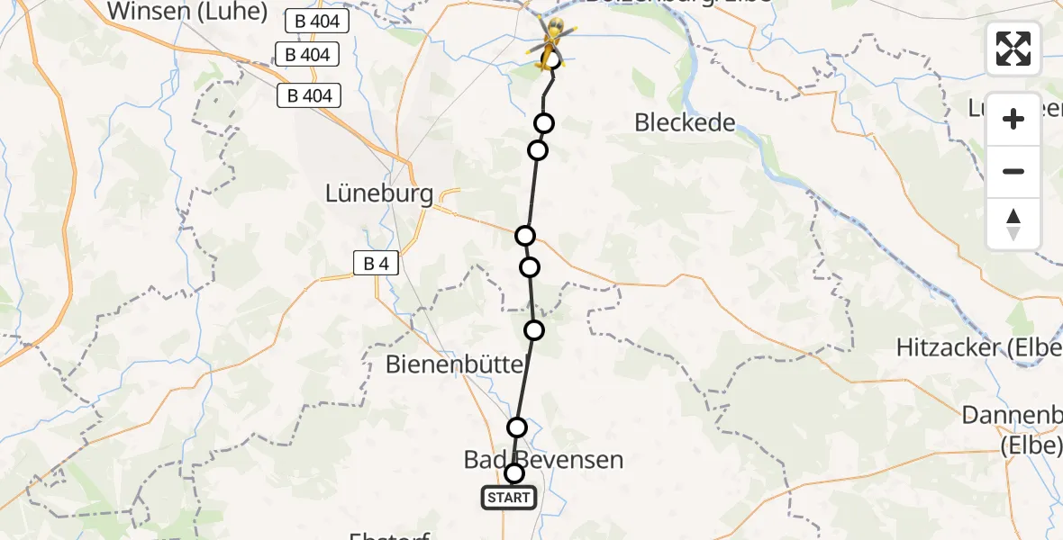 Flugroute Rettungshubschrauber Barum - Hittbergen, 16 Mai 2026, 09:22