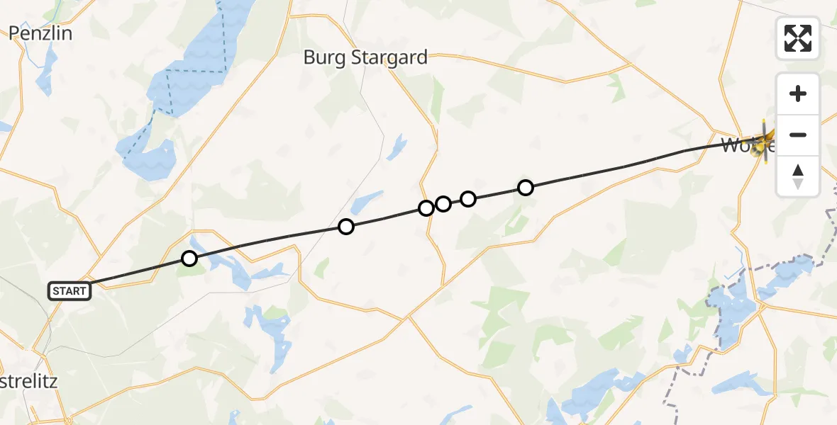 Flugroute Rettungshubschrauber Blumenholz - Woldegk, 16 Mai 2026, 09:23