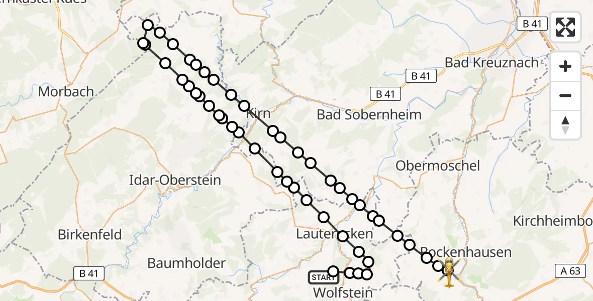 Flugroute Rettungshubschrauber Aschbach - Imsweiler UL, 16 Mai 2026, 09:53
