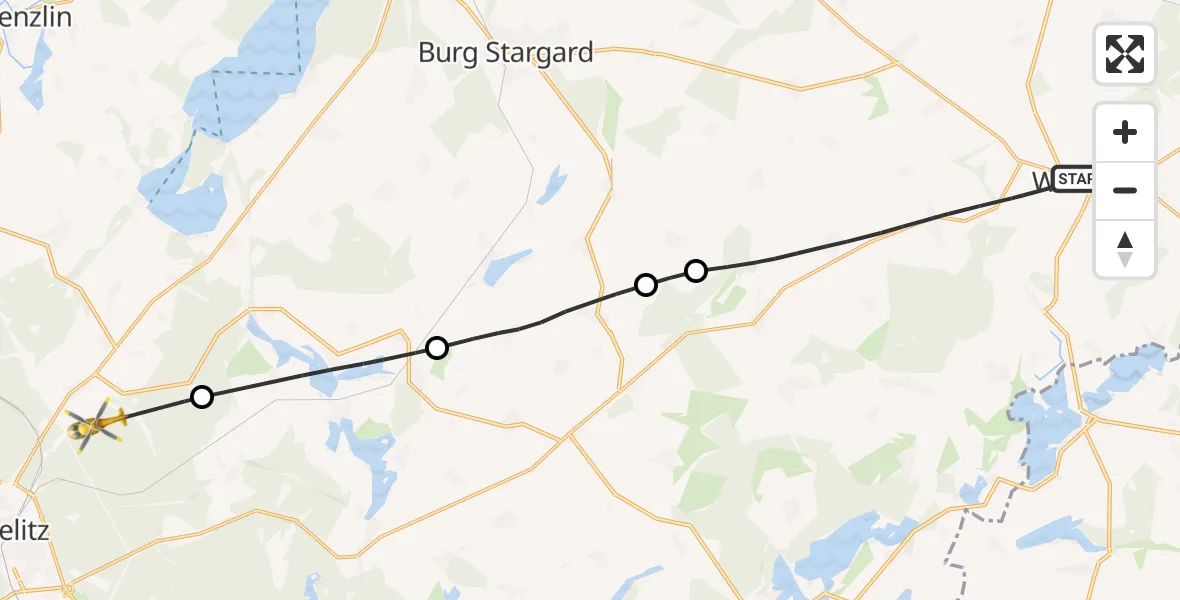 Flugroute Rettungshubschrauber Woldegk - Blumenholz, 16 Mai 2026, 10:02