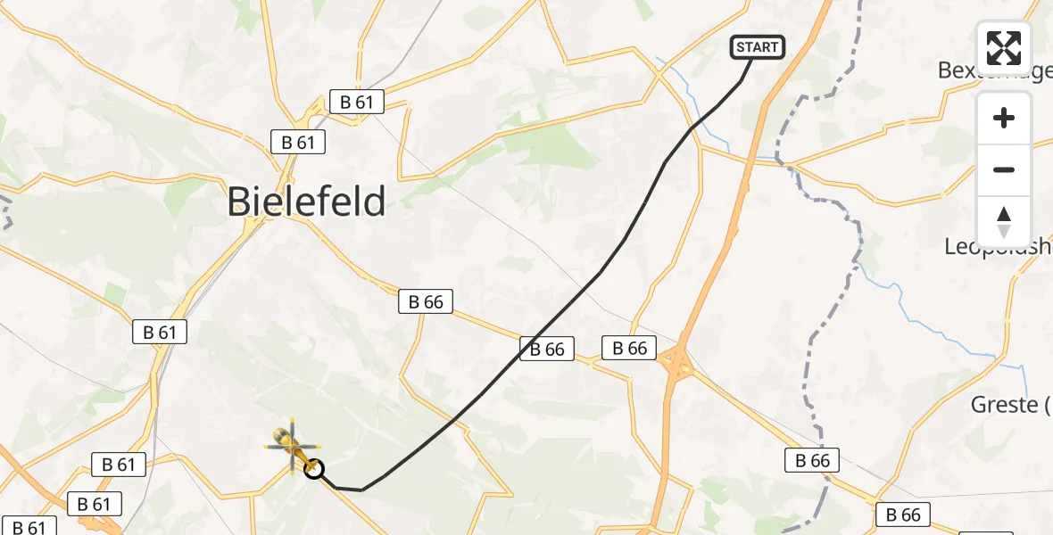 Flugroute Rettungshubschrauber Bielefeld - Luftrettungszentrum Bielefeld, 16 Mai 2026, 10:04