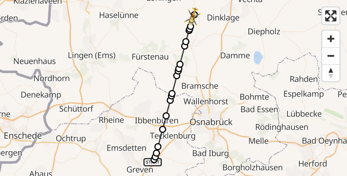 Flugroute Ambulanzhubschrauber Christoph  Westfalen-ADAC - Quakenbrück, 16 Mai 2026, 10:07