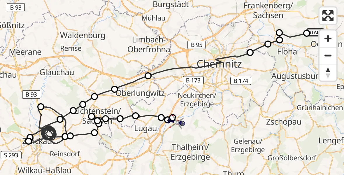 Flugroute Polizeihubschrauber Oederan - Niederdorf, 16 Mai 2026, 10:11