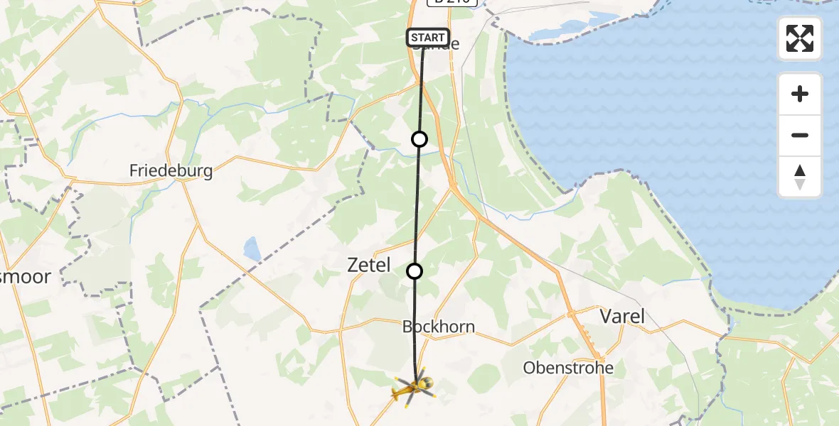 Flugroute Rettungshubschrauber Sande - Bockhorn, 16 Mai 2026, 10:38