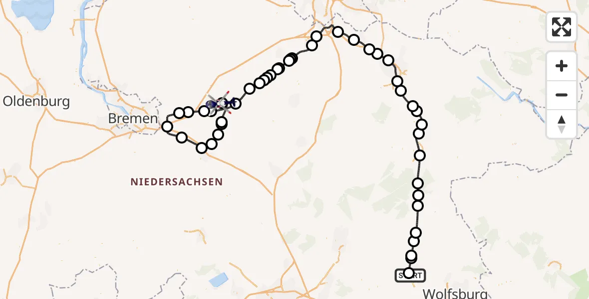 Flugroute Polizeihubschrauber Gifhorn Bundespolizei Hubschrauberlandeplatz - Rotenburg (Wümme) Flugplatz, 16 Mai 2026, 10:48