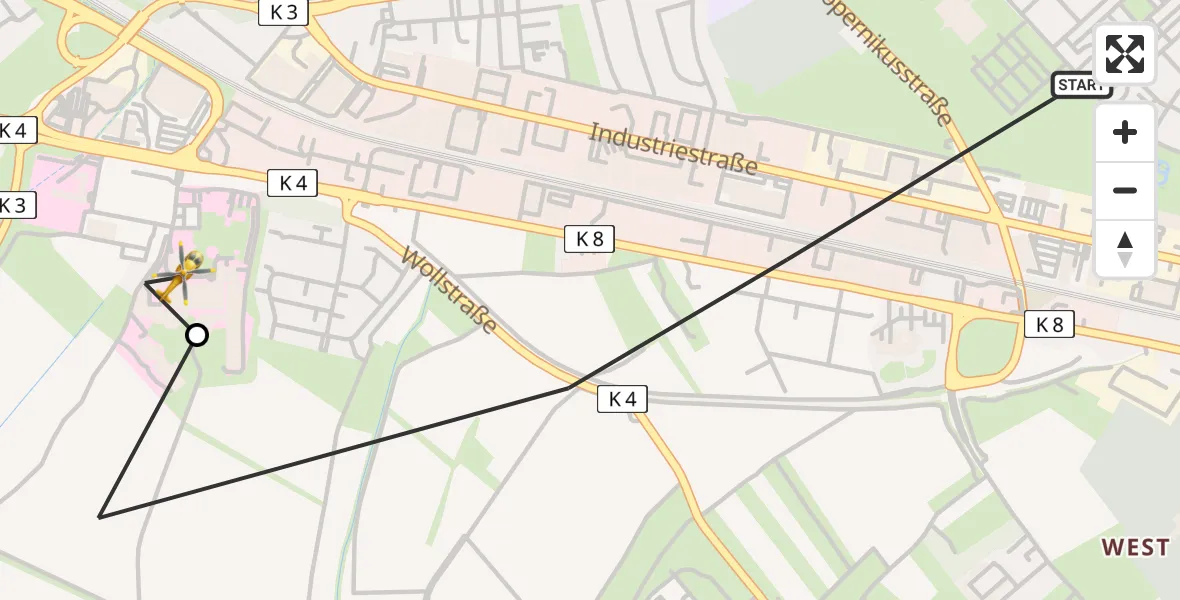 Flugroute Rettungshubschrauber Ludwigshafen am Rhein - Ludwigshafen Accident Hospital, 16 Mai 2026, 10:51