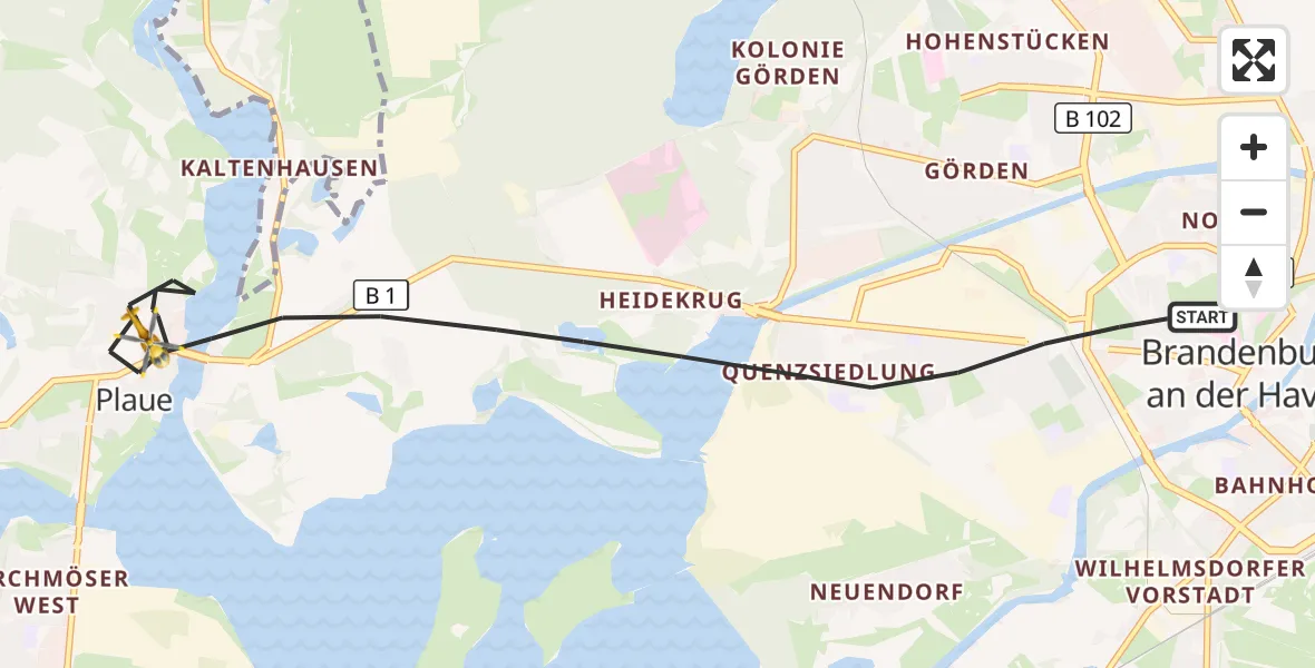 Flugroute Rettungshubschrauber Brandenburg an der Havel - Brandenburg an der Havel, 16 Mai 2026, 10:52