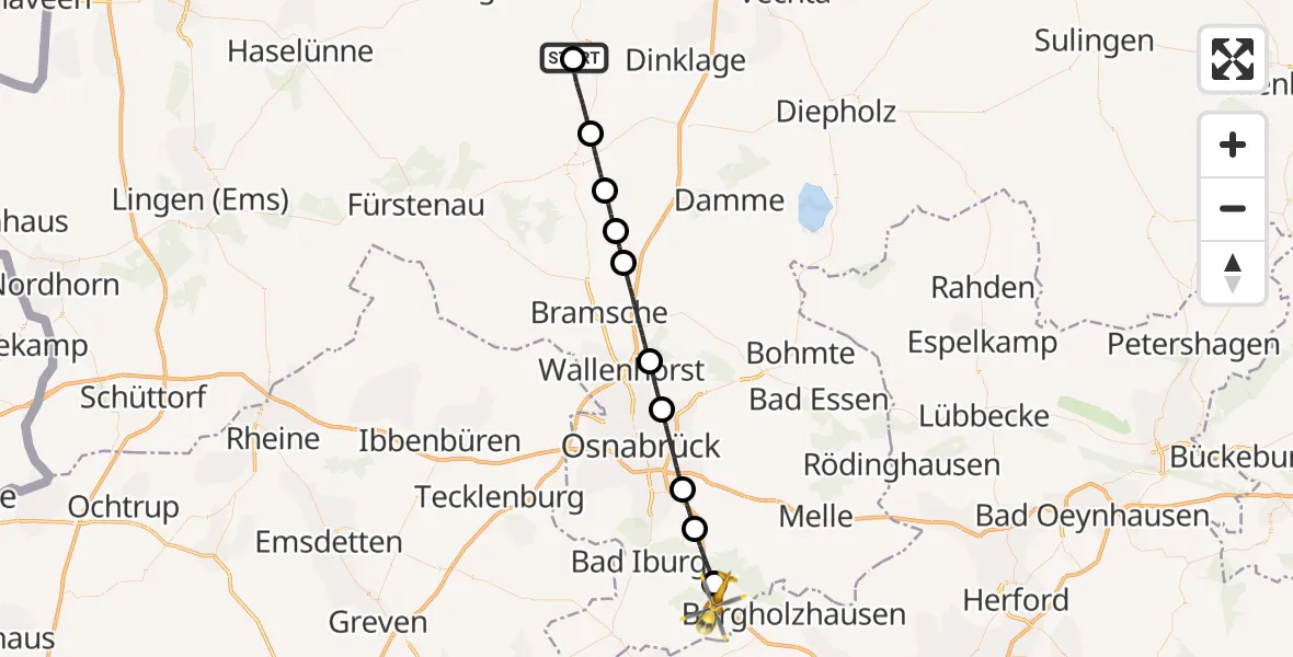 Flugroute Ambulanzhubschrauber Quakenbrück - Bad Rothenfelde, 16 Mai 2026, 10:59