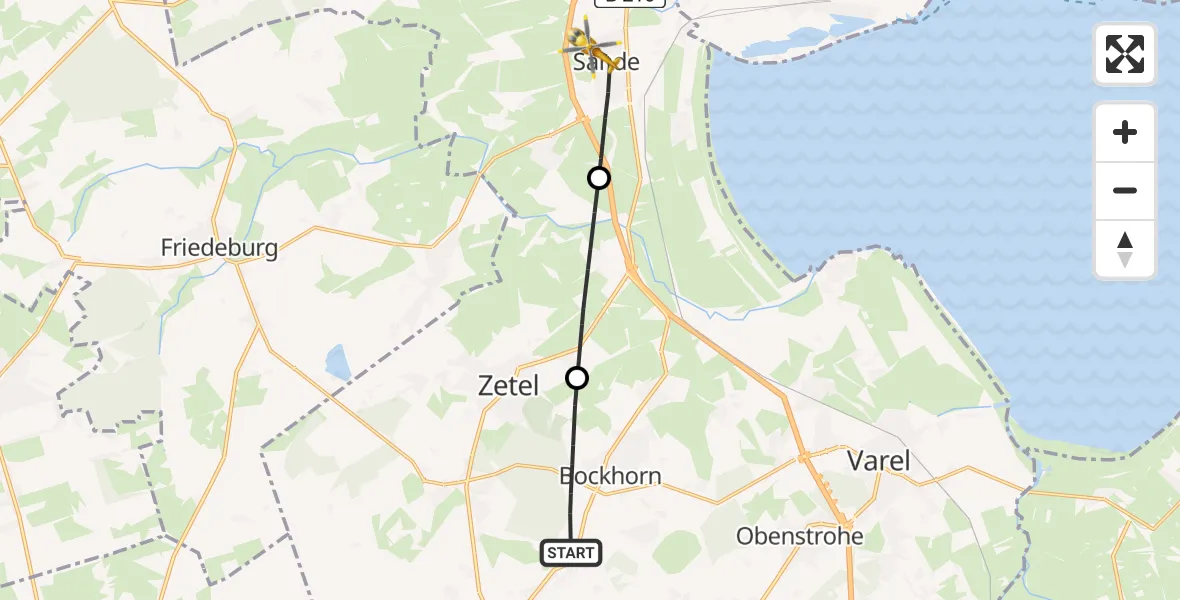 Flugroute Rettungshubschrauber Bockhorn - Sande, 16 Mai 2026, 11:04