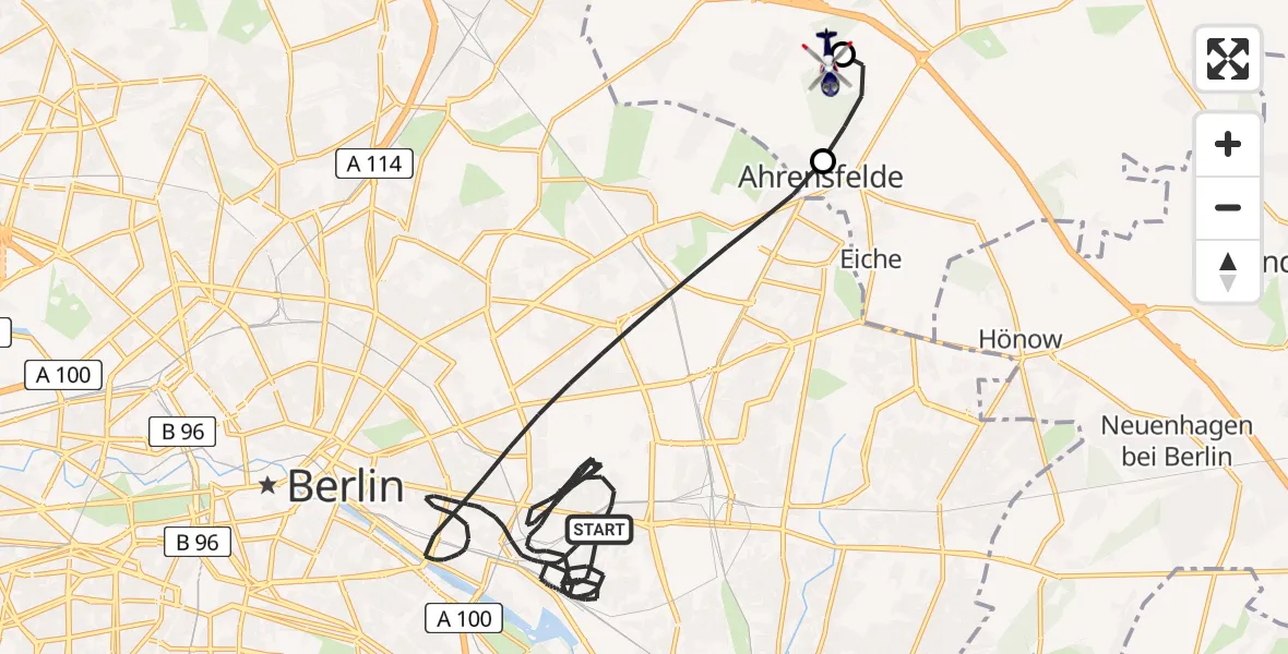 Flugroute Polizeihubschrauber Berlin - Ahrensfelde Hubschrauberlandeplatz, 16 Mai 2026, 11:05