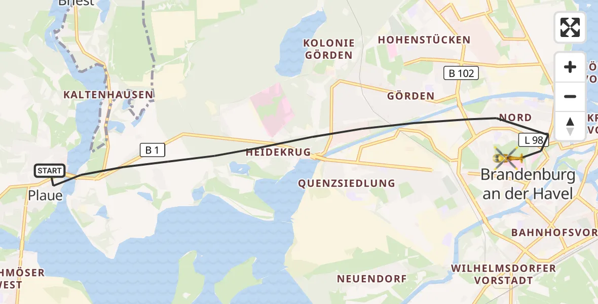 Flugroute Rettungshubschrauber Brandenburg an der Havel - Brandenburg an der Havel, 16 Mai 2026, 11:19