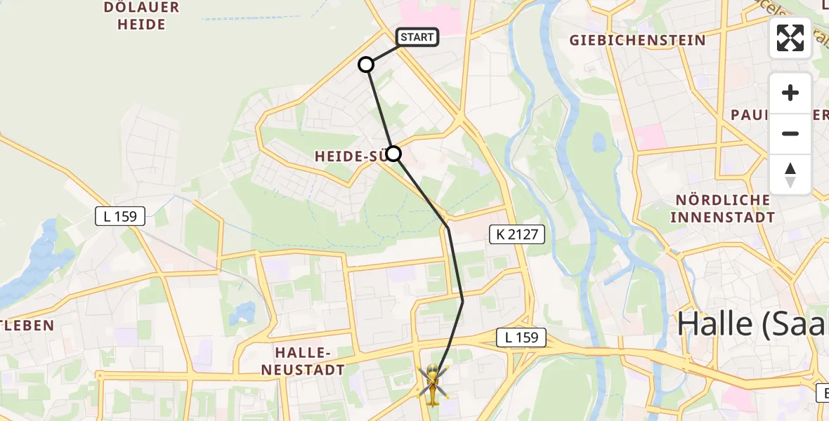 Flugroute Rettungshubschrauber Halle (Saale) University Hospital - Halle (Saale), 16 Mai 2026, 11:23