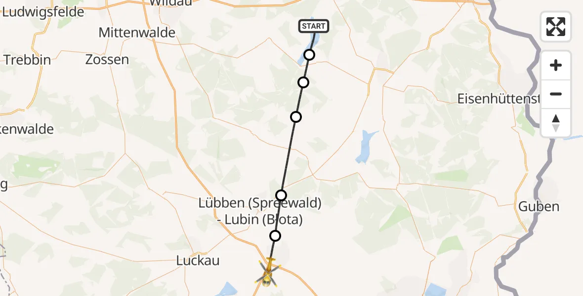 Flugroute Rettungshubschrauber Bad Saarow - Lübbenau/Spreewald, 16 Mai 2026, 11:28
