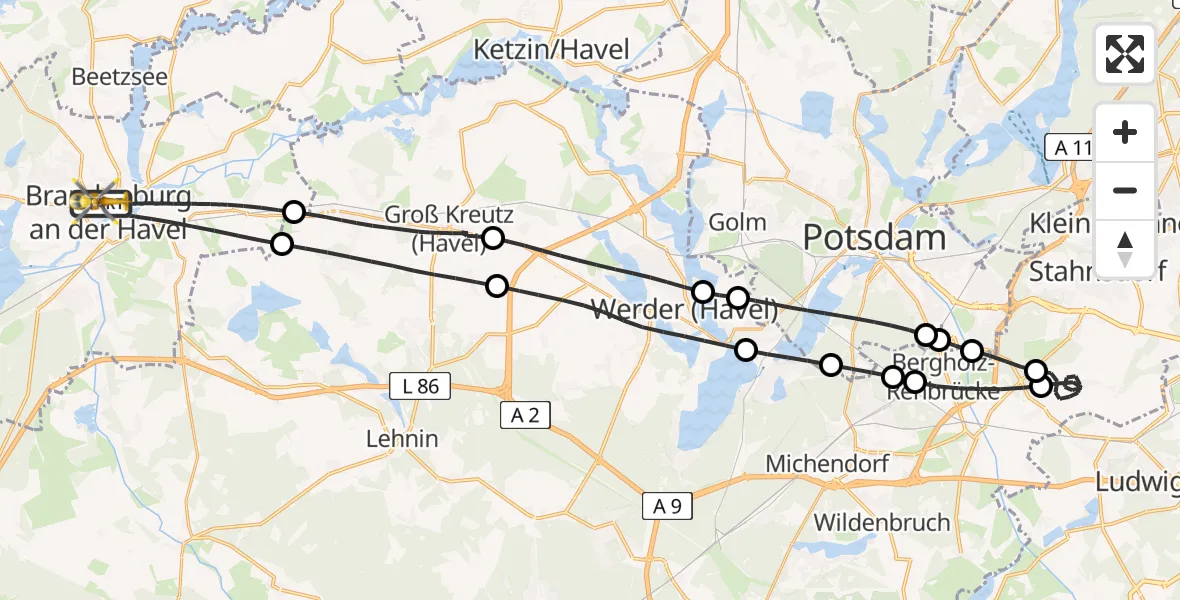 Flugroute Rettungshubschrauber Brandenburg an der Havel - Brandenburg an der Havel, 16 Mai 2026, 11:34