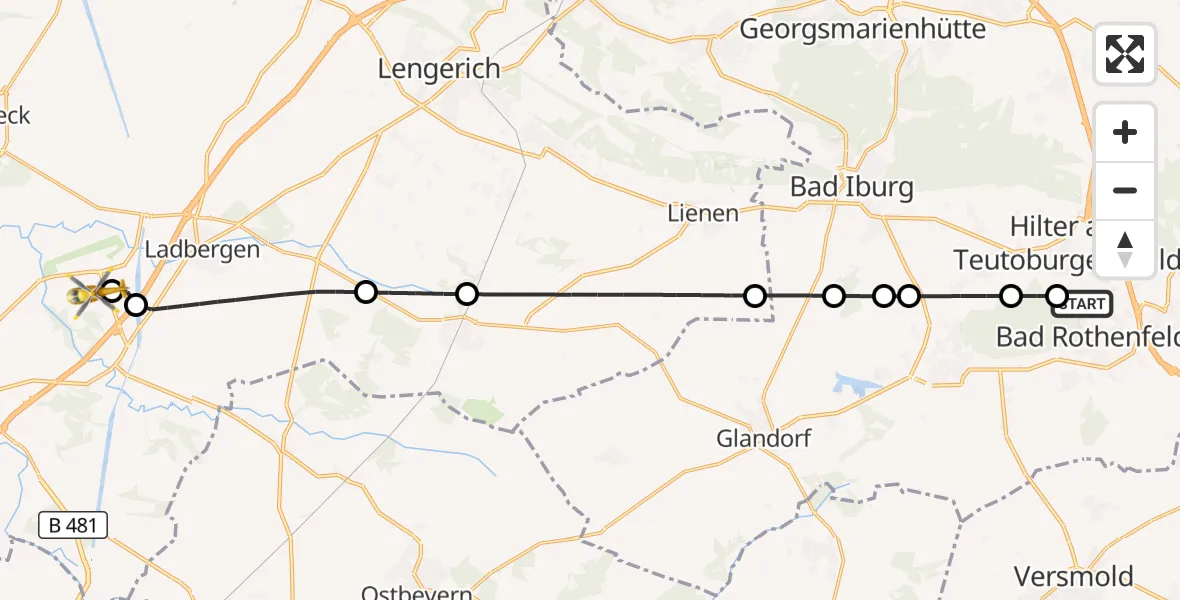 Flugroute Ambulanzhubschrauber Bad Rothenfelde - Christoph  Westfalen-ADAC, 16 Mai 2026, 11:46