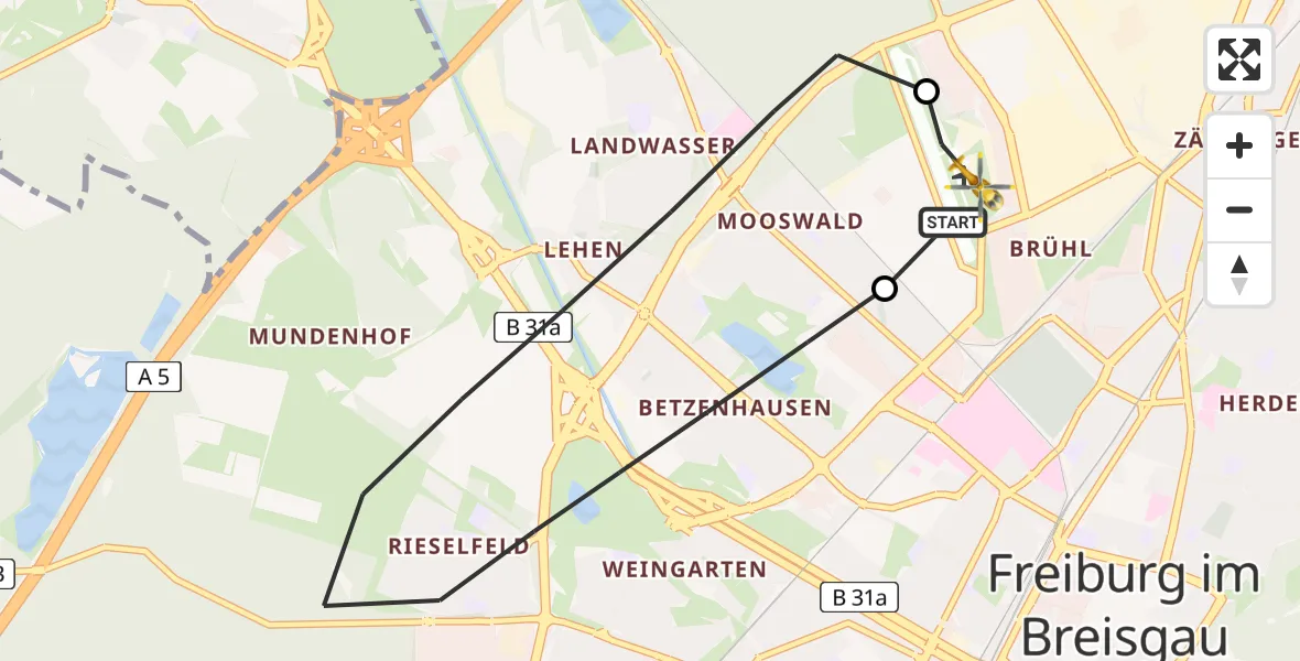 Flugroute Rettungshubschrauber Freiburg im Breisgau Flugplatz - Freiburg im Breisgau Flugplatz, 16 Mai 2026, 11:48