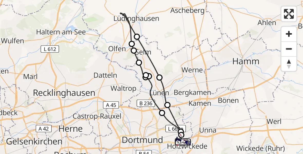 Flugroute Polizeihubschrauber Dortmund Flughafen - Dortmund Flughafen, 16 Mai 2026, 11:58
