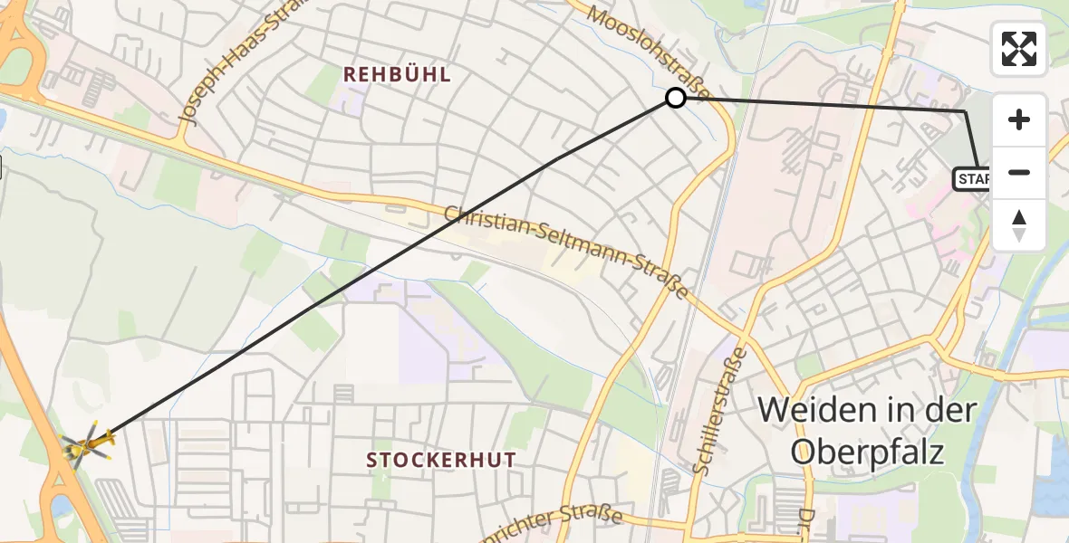 Flugroute Rettungshubschrauber Weiden Hospital - Weiden i.d.OPf., 16 Mai 2026, 12:03