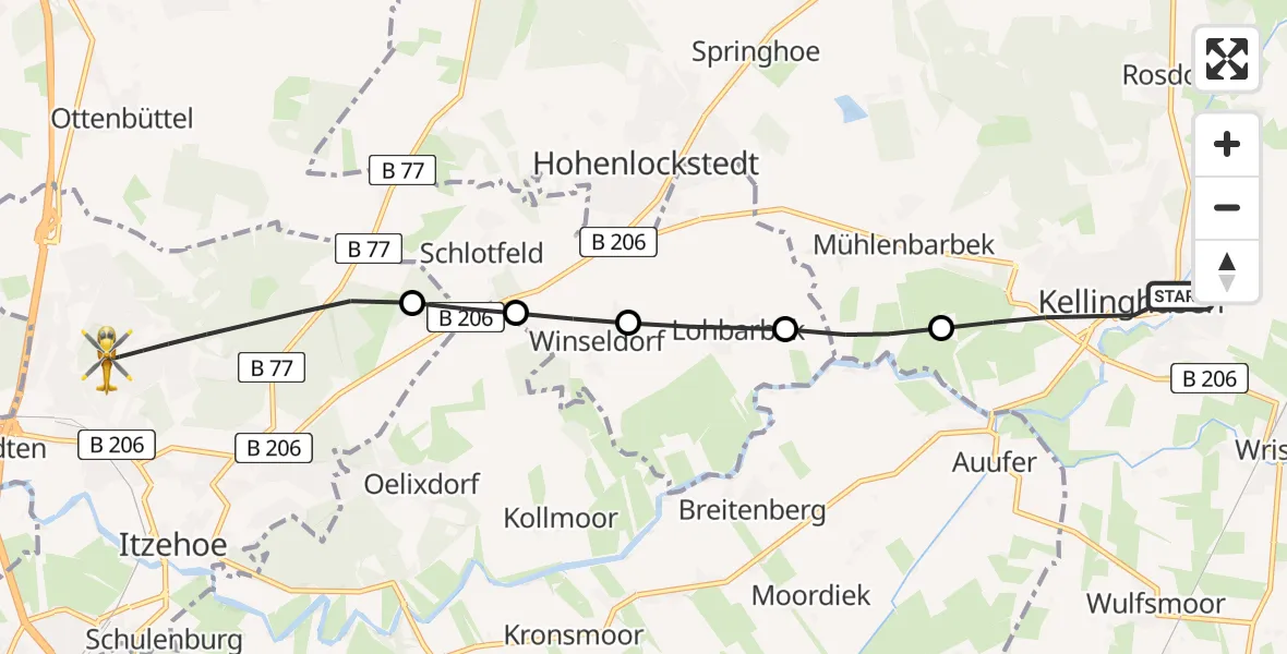 Flugroute Rettungshubschrauber Kellinghusen - Itzehoe, 16 Mai 2026, 12:05