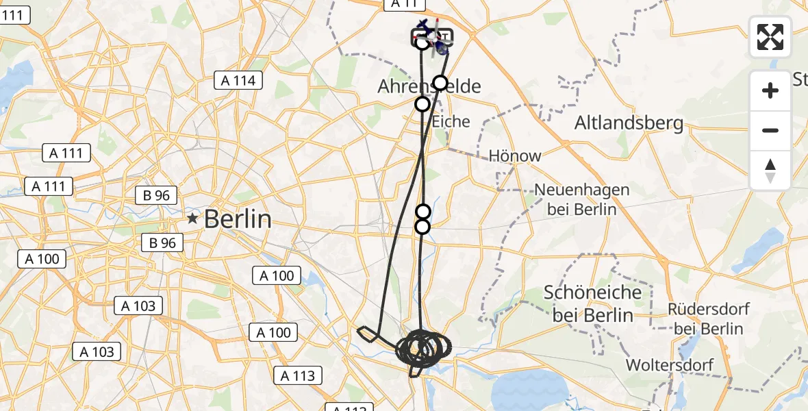 Flugroute Polizeihubschrauber Ahrensfelde Hubschrauberlandeplatz - Ahrensfelde Hubschrauberlandeplatz, 16 Mai 2026, 12:05