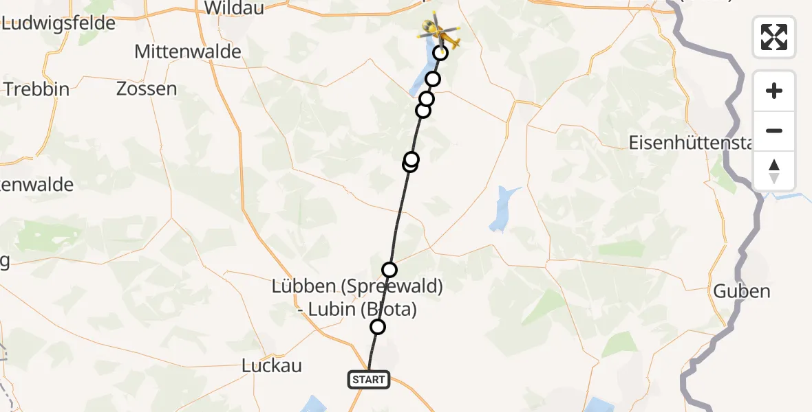 Flugroute Rettungshubschrauber Lübbenau/Spreewald - Bad Saarow, 16 Mai 2026, 12:10