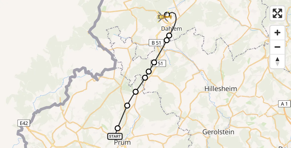 Flugroute Ambulanzhubschrauber Prüm - Dahlemer Binz Flugplatz, 16 Mai 2026, 12:16