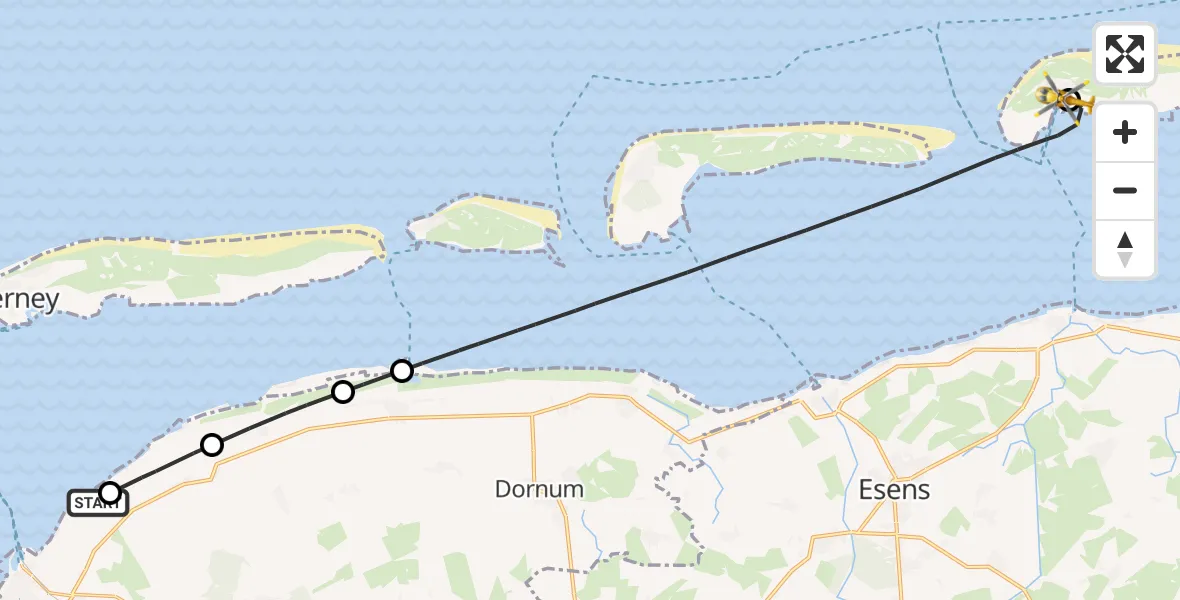 Flugroute Ambulanzhubschrauber Noordzee - Spiekeroog Notfall-Hubschrauberlandeplatz, 16 Mai 2026, 12:24