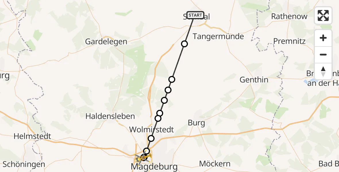 Flugroute Rettungshubschrauber Stendal - Magdeburg Hospital, 16 Mai 2026, 12:26