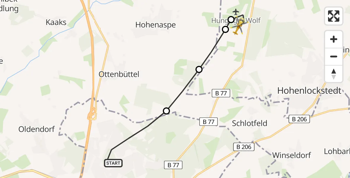 Flugroute Rettungshubschrauber Itzehoe - Itzehoe Hungriger Wolf Flugplatz, 16 Mai 2026, 12:34
