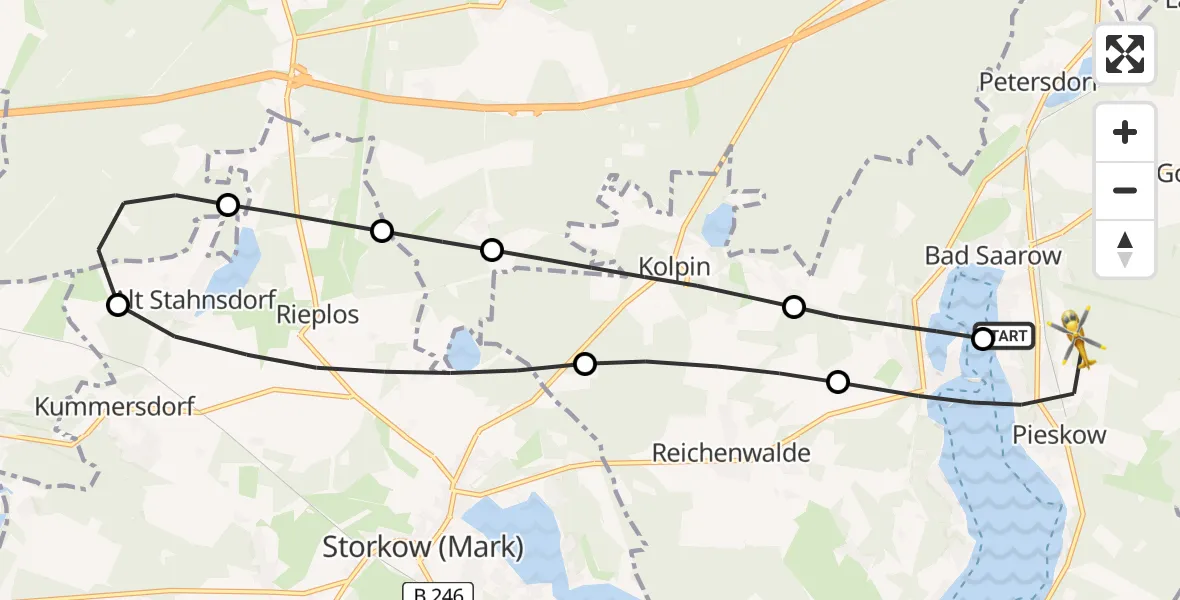 Flugroute Rettungshubschrauber Bad Saarow Hospital - Bad Saarow, 16 Mai 2026, 12:41