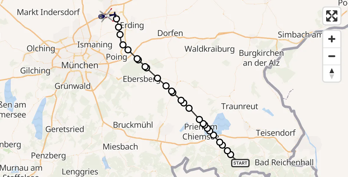 Flugroute Polizeihubschrauber Ruhpolding - München Flughafen, 16 Mai 2026, 12:43