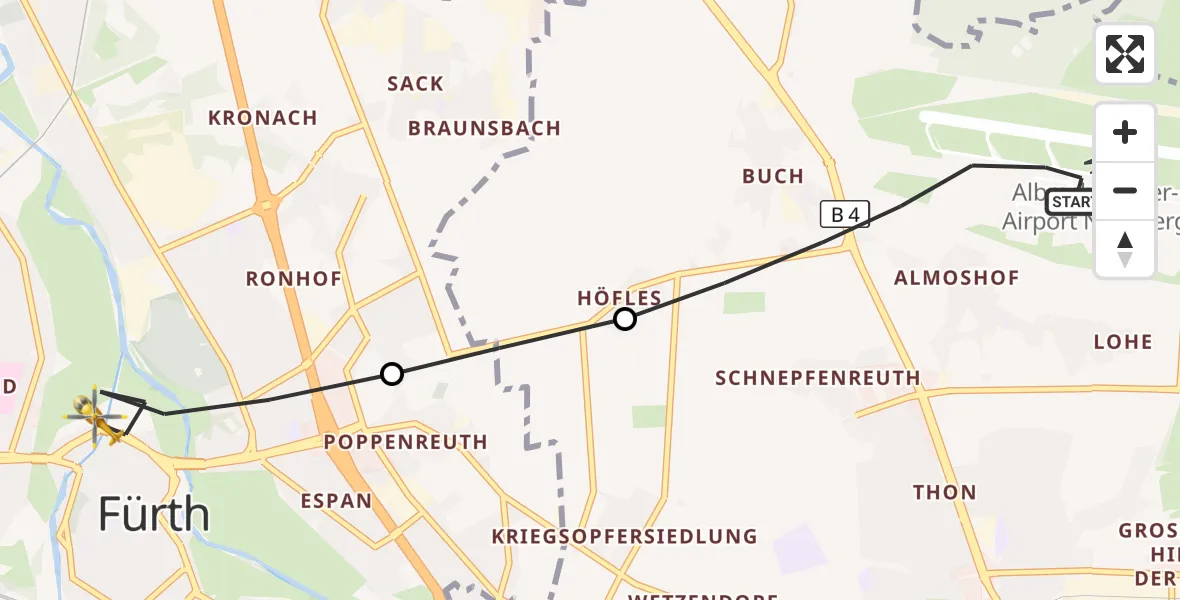 Flugroute Ambulanzhubschrauber Flughafen Nuremberg - Fürth, 16 Mai 2026, 12:55