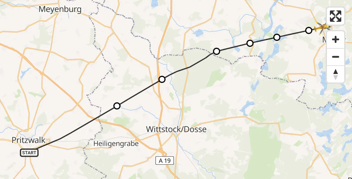 Flugroute Rettungshubschrauber Pritzwalk - Mirow, 16 Mai 2026, 12:57