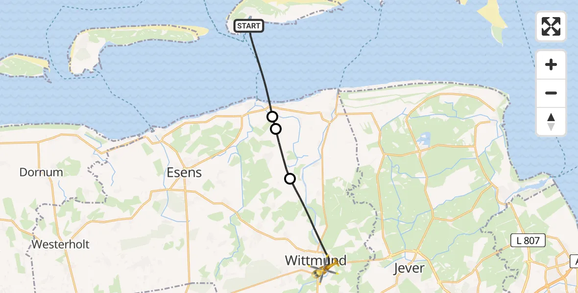 Flugroute Ambulanzhubschrauber Noordzee - Wittmund, 16 Mai 2026, 13:05
