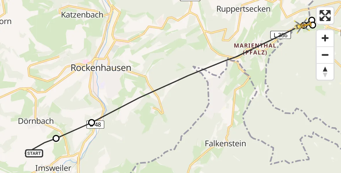Flugroute Rettungshubschrauber Imsweiler UL - Rockenhausen, 16 Mai 2026, 13:09