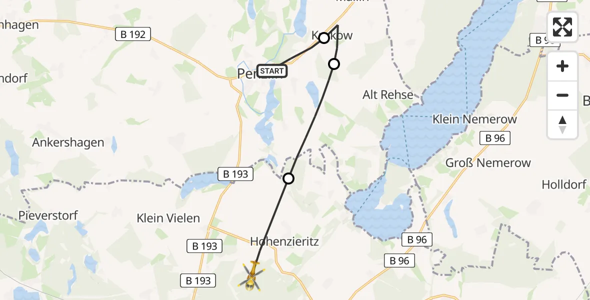 Flugroute Rettungshubschrauber Penzlin - Hohenzieritz, 16 Mai 2026, 13:18
