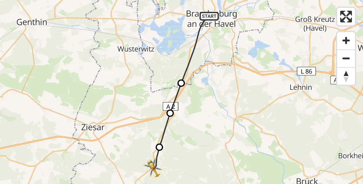 Flugroute Rettungshubschrauber Brandenburg an der Havel - Gräben, 16 Mai 2026, 13:25