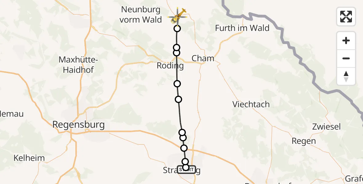 Flugroute Rettungshubschrauber Sankt Elisabeth Hospital Straubing - Rötz, 16 Mai 2026, 13:46