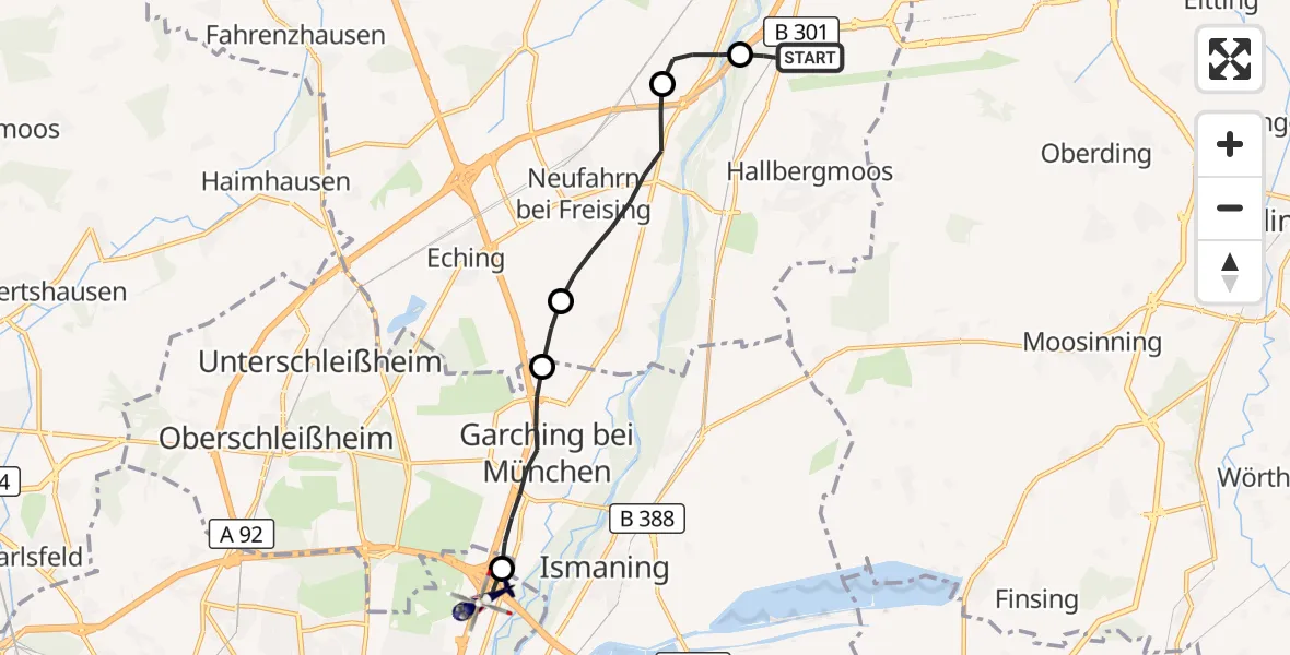 Flugroute Polizeihubschrauber Hallbergmoos - München, 16 Mai 2026, 13:50
