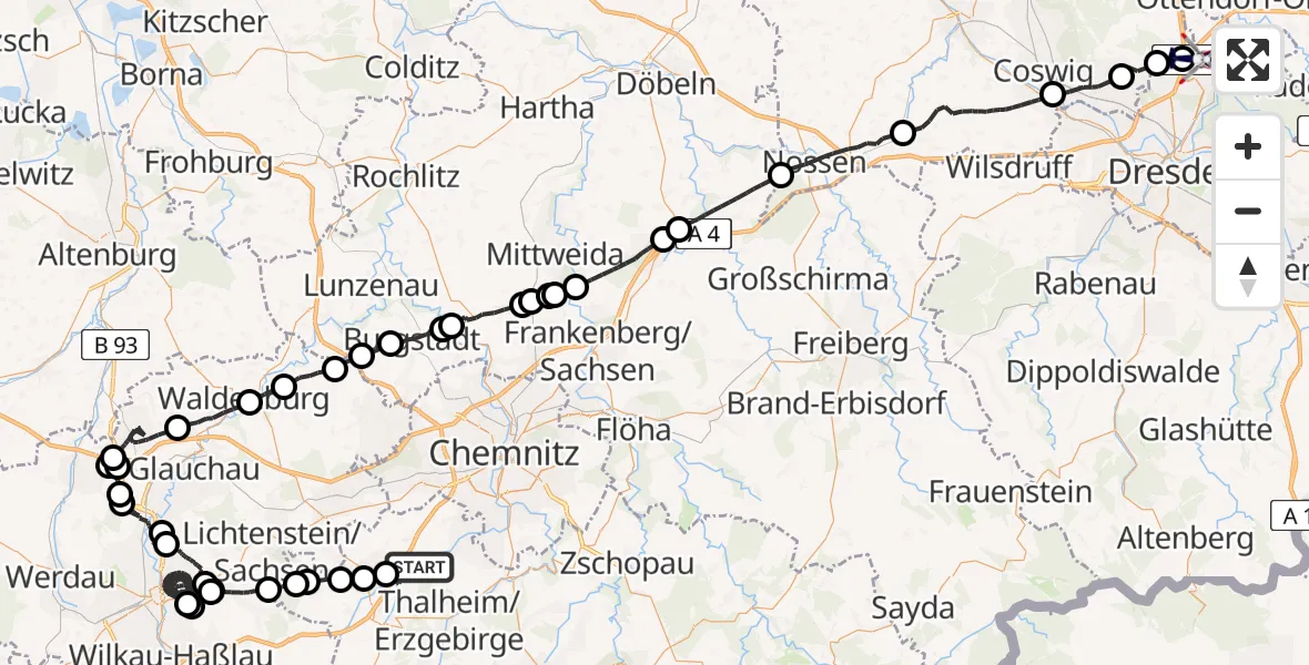 Flugroute Polizeihubschrauber Niederdorf - Dresden Flughafen, 16 Mai 2026, 13:59