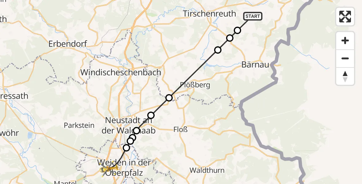 Flugroute Rettungshubschrauber Mähring - Weiden i.d.OPf., 16 Mai 2026, 14:06
