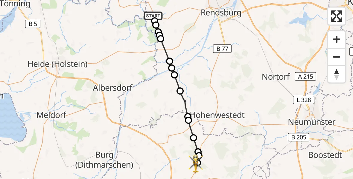 Flugroute Rettungshubschrauber Hohn - Itzehoe Hungriger Wolf Flugplatz, 16 Mai 2026, 14:10