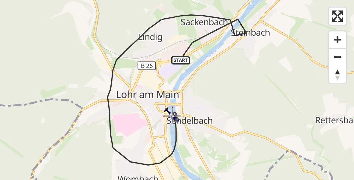Flugroute Polizeihubschrauber Lohr a.Main - Lohr a.Main, 16 Mai 2026, 14:12
