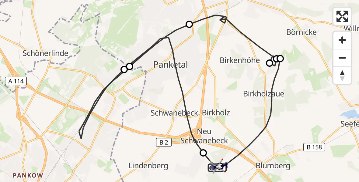 Flugroute Polizeihubschrauber Ahrensfelde Hubschrauberlandeplatz - Ahrensfelde Hubschrauberlandeplatz, 16 Mai 2026, 14:13