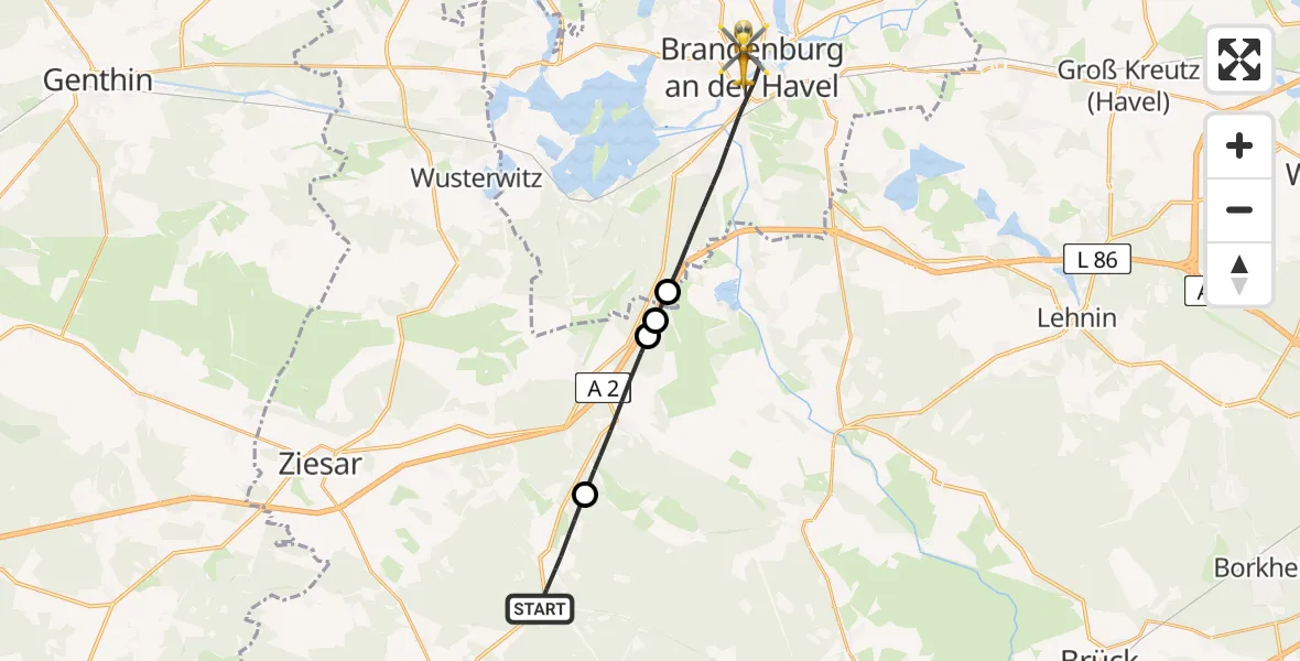 Flugroute Rettungshubschrauber Gräben - Brandenburg an der Havel, 16 Mai 2026, 14:16
