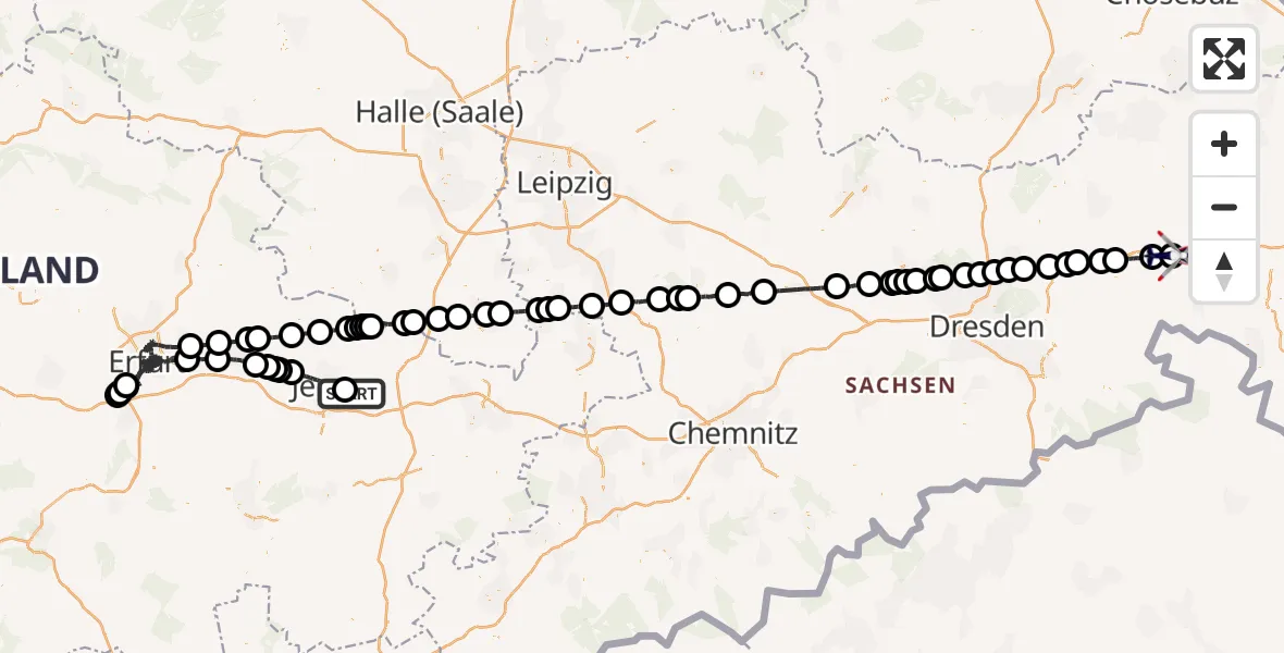Flugroute Polizeihubschrauber Großlöbichau - Bautzen, 16 Mai 2026, 14:19