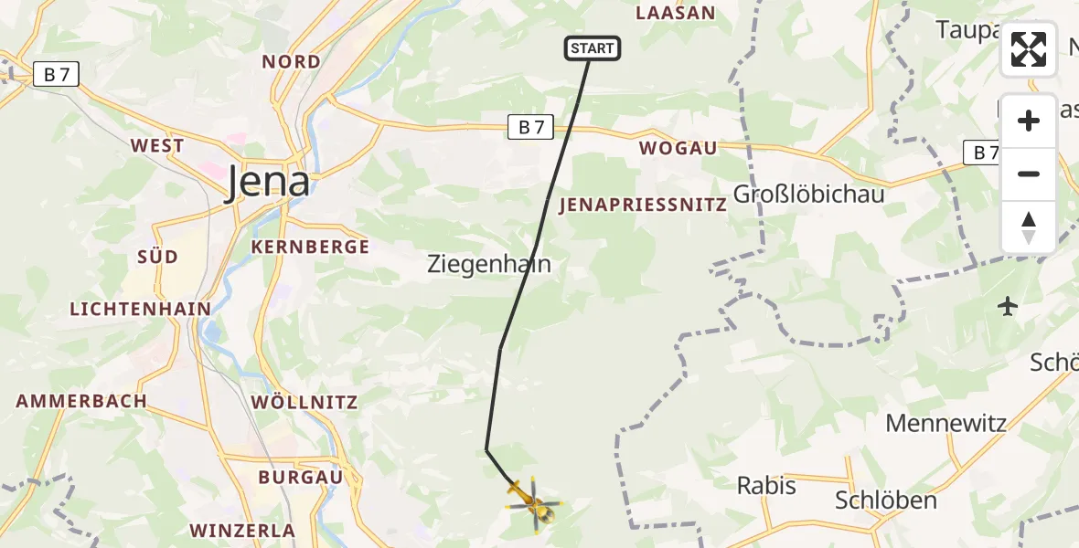 Flugroute Rettungshubschrauber Jena - Jena, 16 Mai 2026, 14:24
