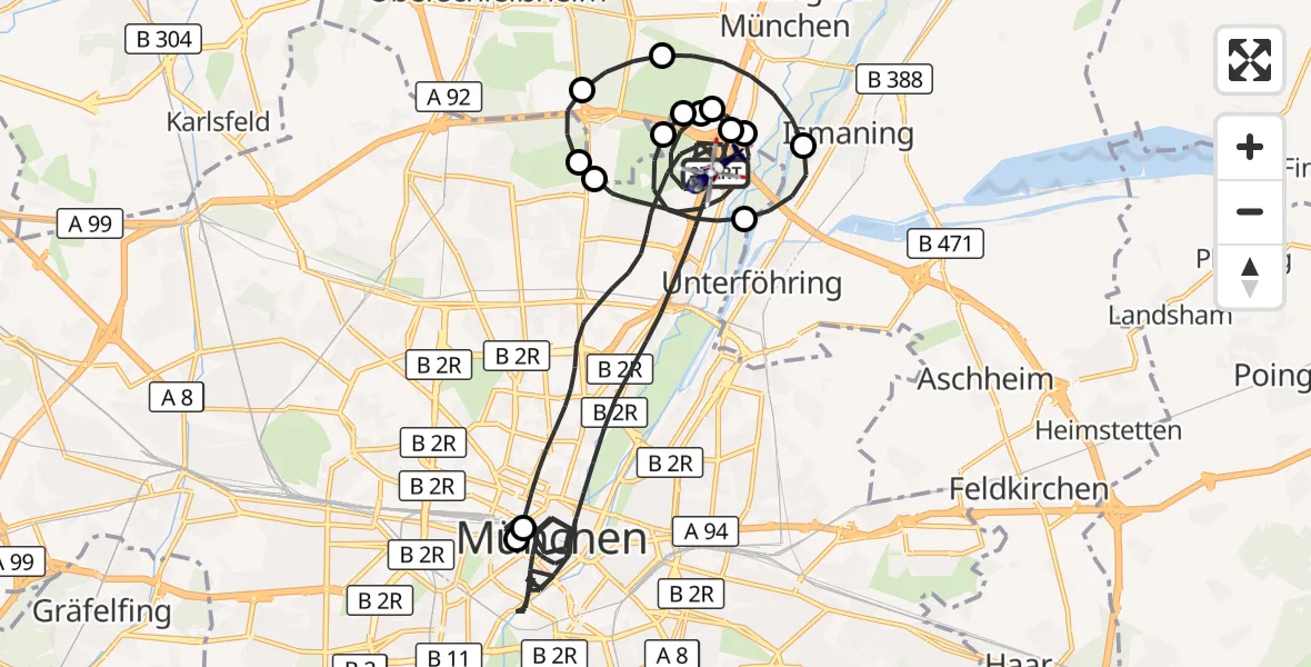 Flugroute Polizeihubschrauber München - München, 16 Mai 2026, 14:28
